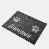 Bienvenue Asphalt Look mit Paw Prints Fußmatte (Schrägansicht)
