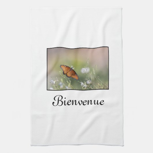 Bienvenue (willkommen) Königenschmetterling Geschirrtuch (Vertikal)