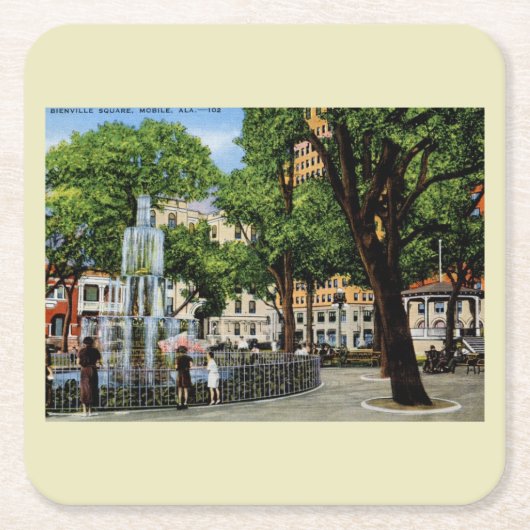 Bienville Sq., mobil, AL Vintag Rechteckiger Pappuntersetzer (Vorderseite)