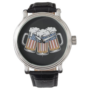 Bier 4. Juli Amerikanische Flagge US Vintage Retro Armbanduhr