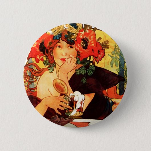 Bier Alphonse Mucha des Muse-Knopfes Button (Vorderseite)