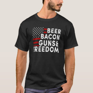 Bier Bacon Gun and Freedom 4. Juli American Fl T-Shirt