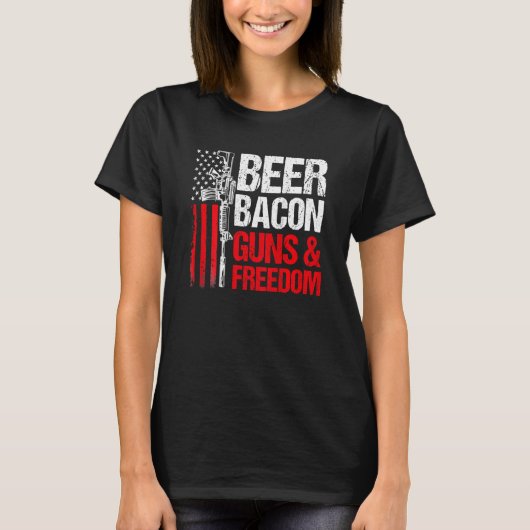 Bier Bacon Guns Freedom US Flag Vater Opa T-Shirt (Vorderseite)