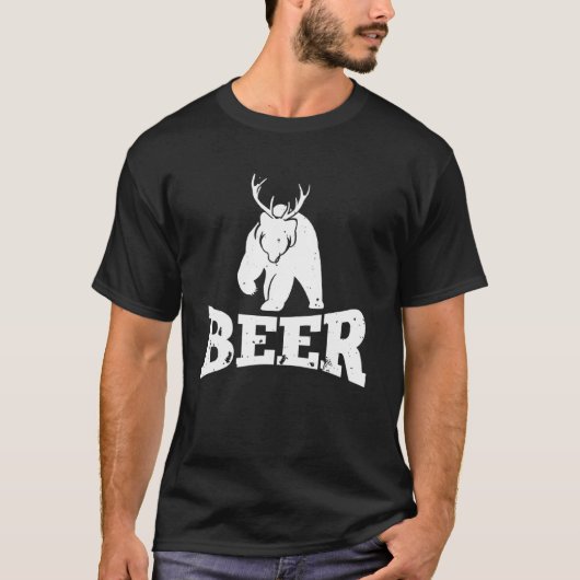Bier Bären Hirsch Jagd Party Pun Erwachsene T-Shirt (Vorderseite)