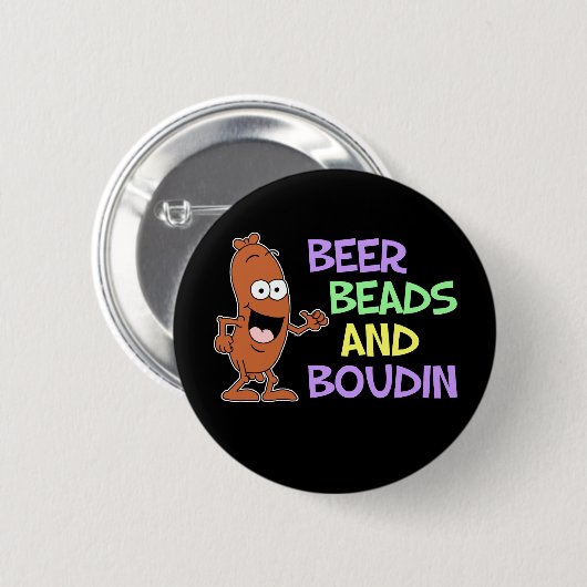 Bier Beads und Boudin Mardi Gras Button (Vorne & Hinten)