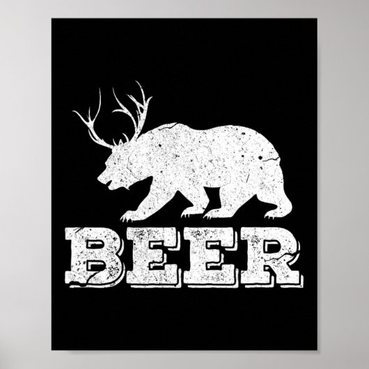 Bier Bear Deer Funny Junting Vintag Poster (Vorne)