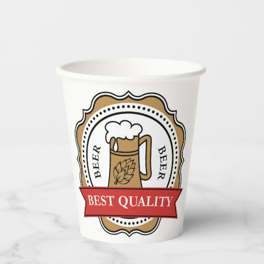 Bier Beste Qualität Abzeichen Pappbecher (Vorderseite)