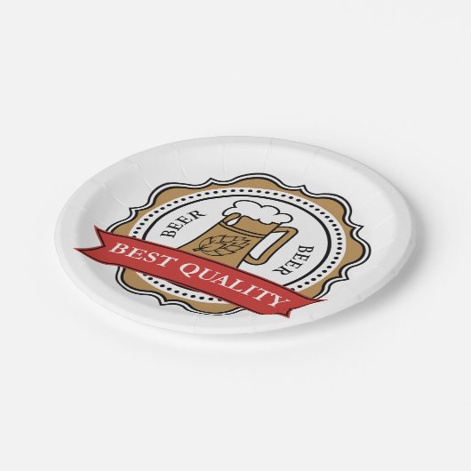 Bier Beste Qualität Abzeichen Pappteller (Schrägansicht)