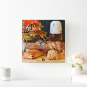 Bier, Brot und Fall Quadratische Wanduhr (Zuhause)