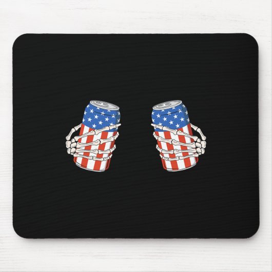 Bier Can Skeleton Hand Funny 4. Juli Amerikaner Mousepad (Vorne)