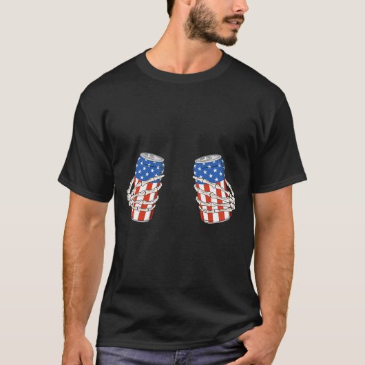 Bier Can Skeleton Hand Funny 4. Juli Amerikaner T-Shirt (Vorderseite)