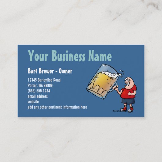 Bier Cartoon Business Card - Blau Visitenkarte (Vorderseite)
