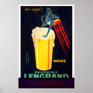 Bier Champagner Wein Getränk Vintage Reiseplakat Poster