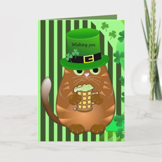 Bier, das St Patrick Tagkatze trinkt Karte (Vorderseite)