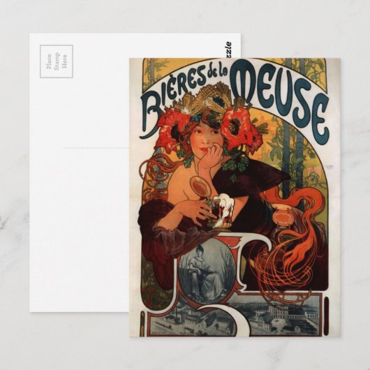 Bier der Maas von Alphonse Mucha Postkarte (Vorne/Hinten)