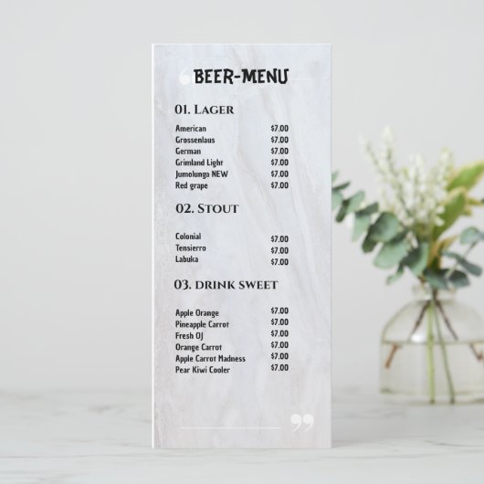 Bier Drink Flat Menu Menükarte (Stehend Vorderseite)