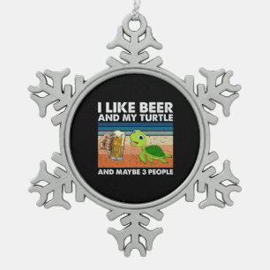 Bier Drinker Ich mag Bier und meine Schildkröte Ge Schneeflocken Zinn-Ornament