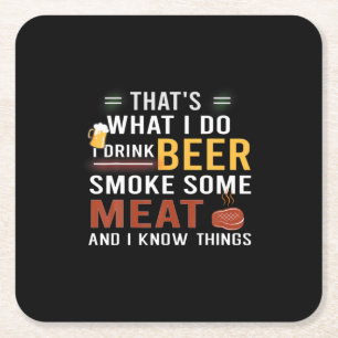 Bier Drinker Ich trinke Bier rauchen etwas Fleisch Rechteckiger Pappuntersetzer