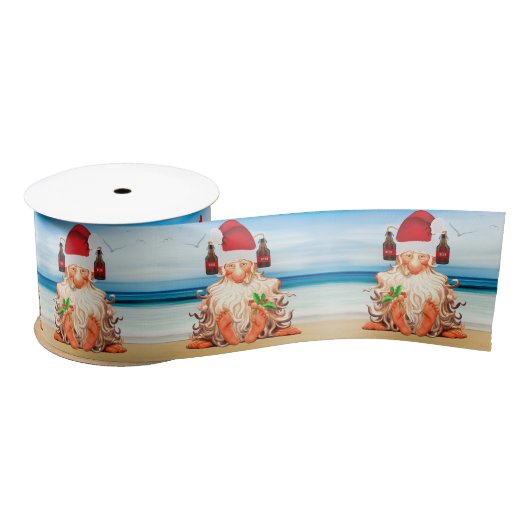 Bier Drinks Gnome am Strand Funny Christmas Satinband (Spule)