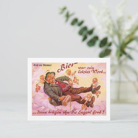 Bier Drinks mit Engeln Vintag Postkarte (Stehend Vorderseite)