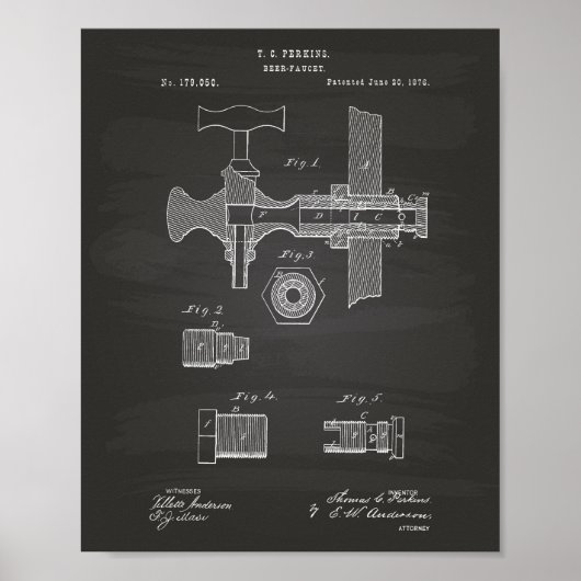 Bier Faucet 1876 Patent Art Chalkboard Poster (Vorne)