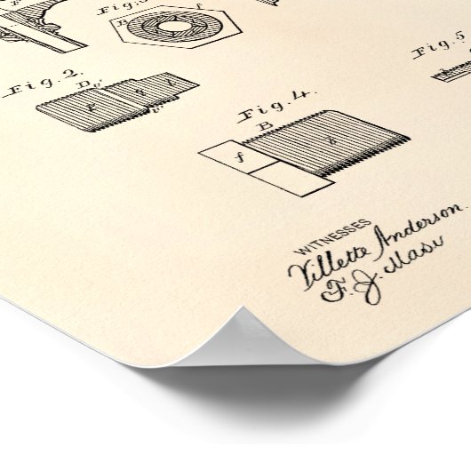 Bier Faucet 1876 Patent Art Old Peper Poster (Ecke)