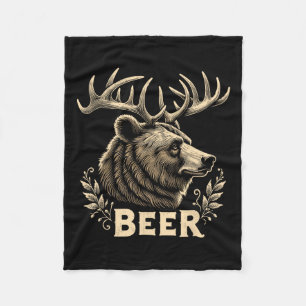 Bier Funny Vintag Design Bär mit Hirschantler F Fleecedecke