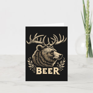 Bier Funny Vintag Design Bär mit Hirschantler F Karte