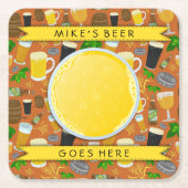 Bier Glass Flasche Hopfen und Gerste Muster kunden Rechteckiger Pappuntersetzer (Vorderseite)