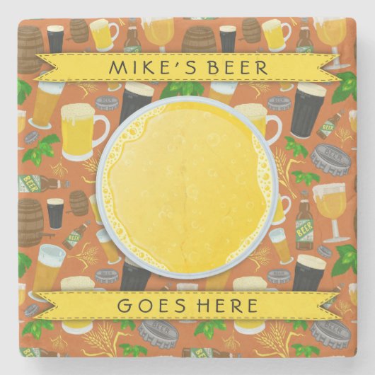 Bier Glass Flasche Hopfen und Gerste Muster kunden Steinuntersetzer (Vorderseite)