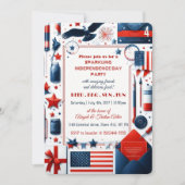 Bier GRILLEN 4. Juli Bald Eagle American Flag Part Einladung (Vorderseite)