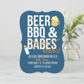 Bier, GRILLEN & Babes Vater Babys Kinderdusche Ein Einladung (Stehend Vorderseite)