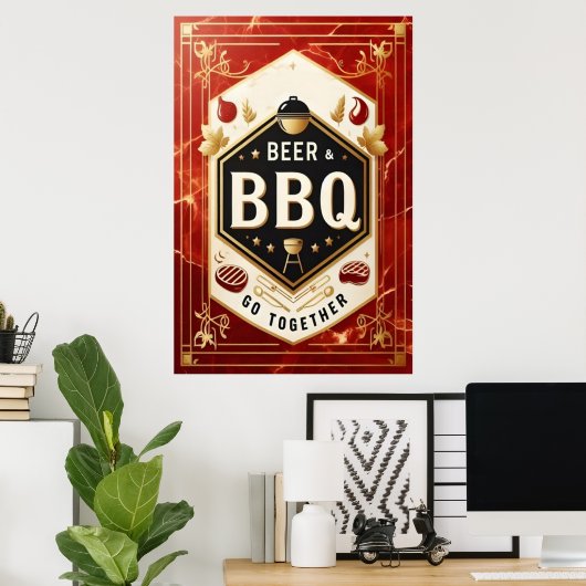 Bier & GRILLEN gemeinsam Poster (Heimbüro)