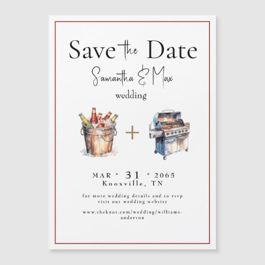Bier & GRILLEN Hochzeit Sichern Sie das Datum Magneteinladung (Vorderseite)