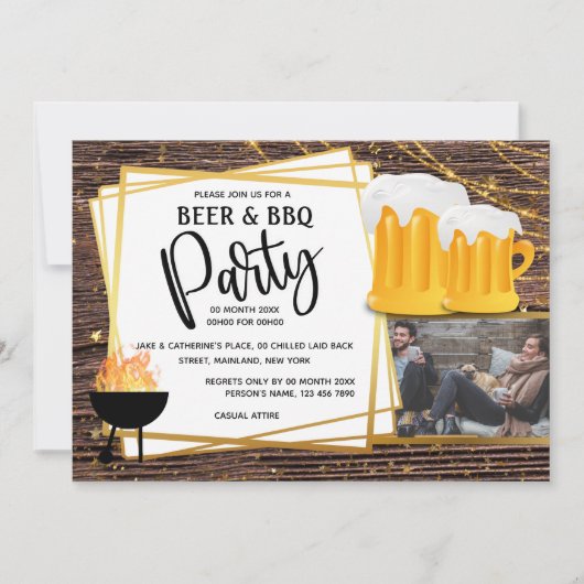 Bier Grillen String Lights DIY Foto Freunden Party Einladung (Vorderseite)