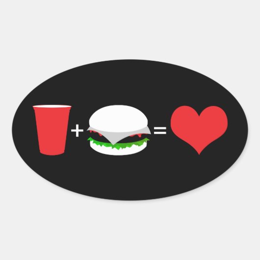 Bier + Hamburger = Liebe Ovaler Aufkleber (Vorderseite)