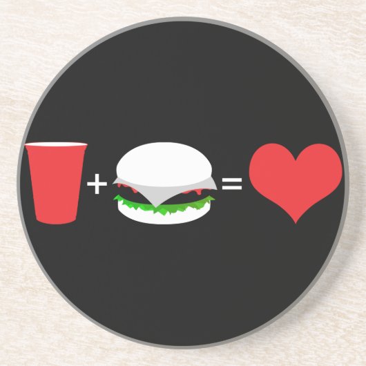 Bier + Hamburger = Liebe Sandstein Untersetzer (Vorne)