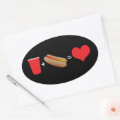 Bier + Hot Dog = Liebe Ovaler Aufkleber (Umschlag)