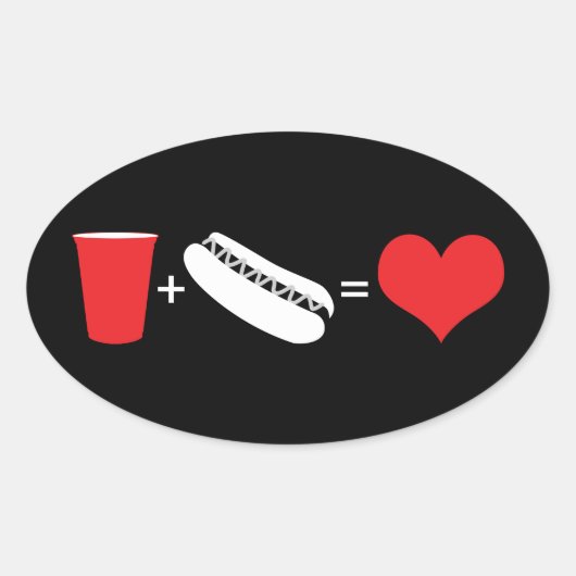 Bier + Hot dogs = Liebe Ovaler Aufkleber (Vorderseite)
