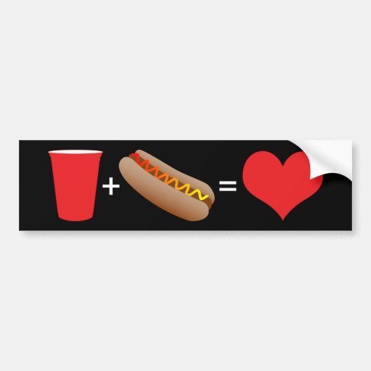 Bier + Hotdogs = Liebe Autoaufkleber (Vorne)