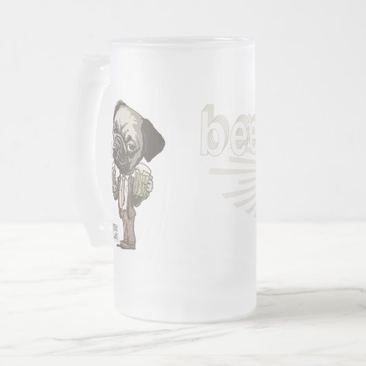 Bier ich Mops durch Mudge Studios Mattglas Bierglas (Vorderseite Links)