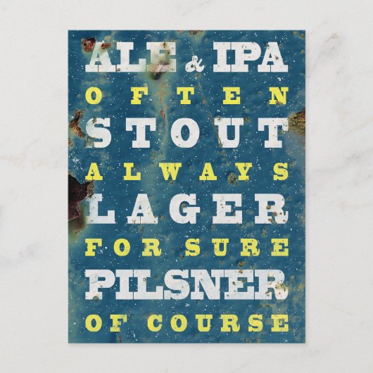 Bier immer. Vintages Bierposter. Bier Postkarte (Vorderseite)