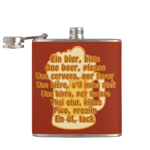 BIER in Sprachen Flachmann