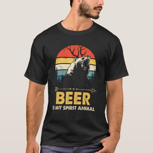 Bier ist mein Geist Tierbär Hirsch Drink Pub Retr T-Shirt (Vorderseite)