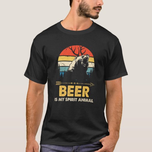 Bier ist mein Geist Tierbär Hirsch Drink Pub Retr T-Shirt (Vorderseite)