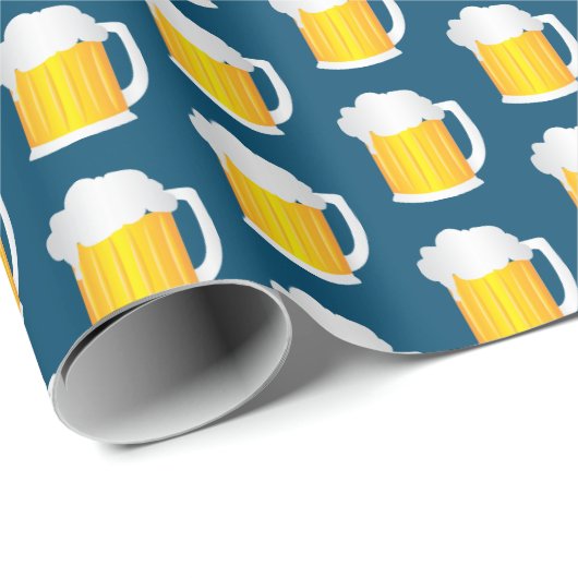 Bier Jug Muster auf blau Geschenkpapier (Rolleneckpunkt)