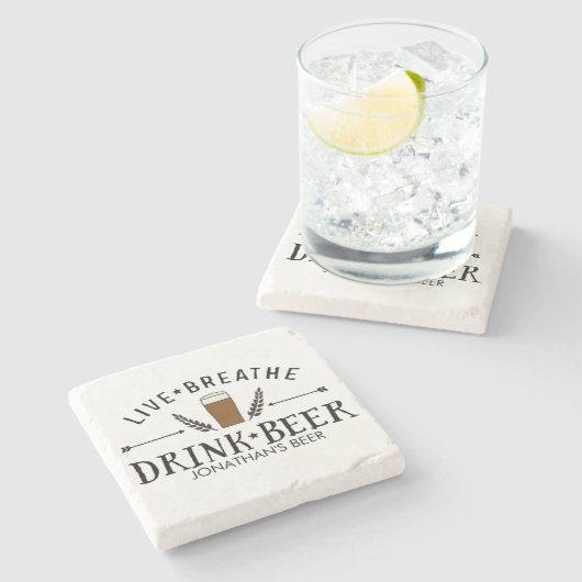 Bier Liebe Hipster Live Breathe Drink Bier nach Ma Steinuntersetzer (Seitenansicht)