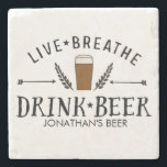 Bier Liebe Hipster Live Breathe Drink Bier nach Ma Steinuntersetzer<br><div class="desc">Wenn Sie Bier Liebe ist dieser Untersetzer aus hochwertigem Marmor für Sie! Das Logo-Design mit dem Text "Live Breathe Drink Beer" und einer handgezeichneten Abbildung eines Bierglases und Pfeilen, die zwischen Hopfen zentriert sind, ist in diesem Design enthalten. Fügen Sie unten Ihren eigenen Namen oder eine benutzerdefinierte Textzeile hinzu. Ideal...</div>