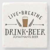Bier Liebe Hipster Live Breathe Drink Bier nach Ma Steinuntersetzer (Vorderseite)