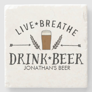 Bier Liebe Hipster Live Breathe Drink Bier nach Ma Steinuntersetzer
